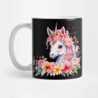 A unicorn decorated with beautiful watercolor flowers Mug